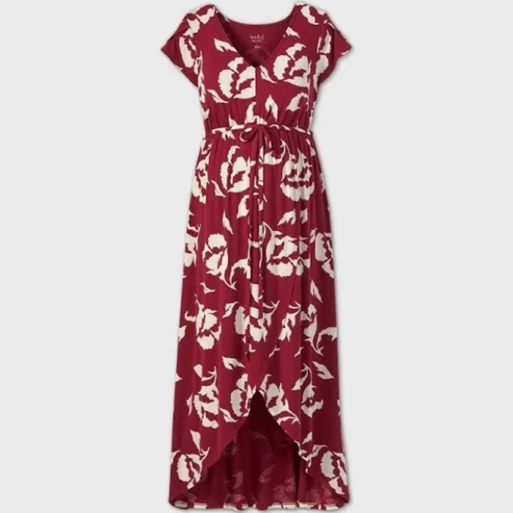Red floral maternity wrap dress from isabel